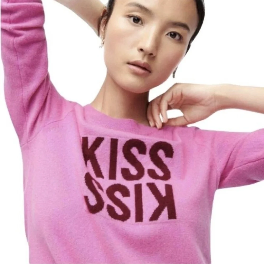 J. Crew Pink Kiss Kiss Layla Cashmere Crew Sweater Size Medium 100% Cashmere
